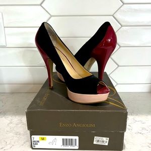 Enzo Angiolini peep toe suede and leather heel